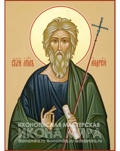 Икона апостол Андрей Первозванный рукописная — образ ученика Христа со свитком