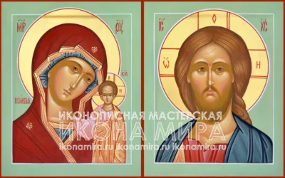 Венчальная пара Казанская Божия Матерь и Спаситель рукописная икона для Венчания