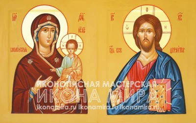 Венчальная пара Смоленская Божия Матерь и Господь Вседержитель рукописные иконы для Венчания