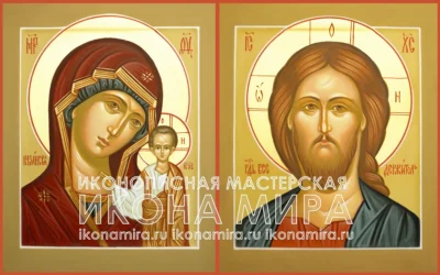 Венчальная пара Казанская Божия Матерь и Господь Вседержитель рукописная икона