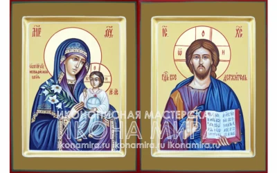 Венчальная пара икон Божией Матери Неувядаемый Цвет и Господа Вседержителя — рукописные иконы для венчания