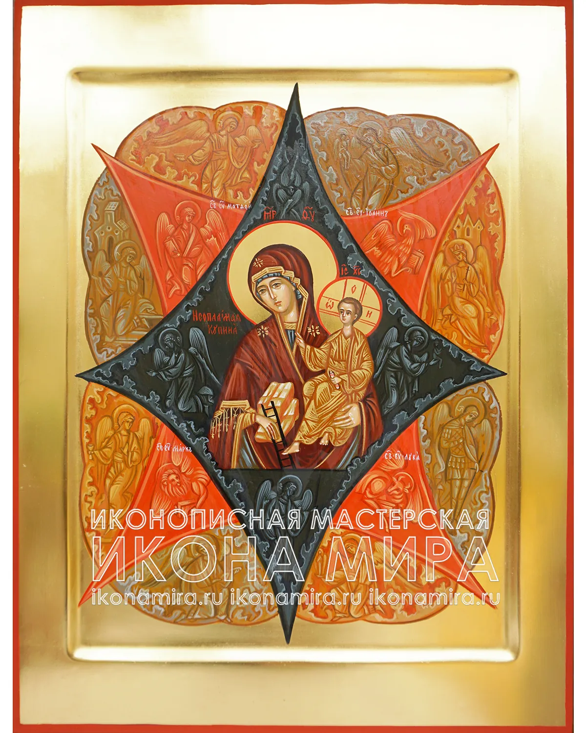 икона Неопалимая Купина для дома рукописная в золоте