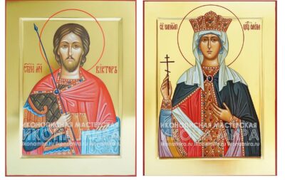 Ростовая семейная икона: Святые Елена Равноапостольная и Виктор Дамасский