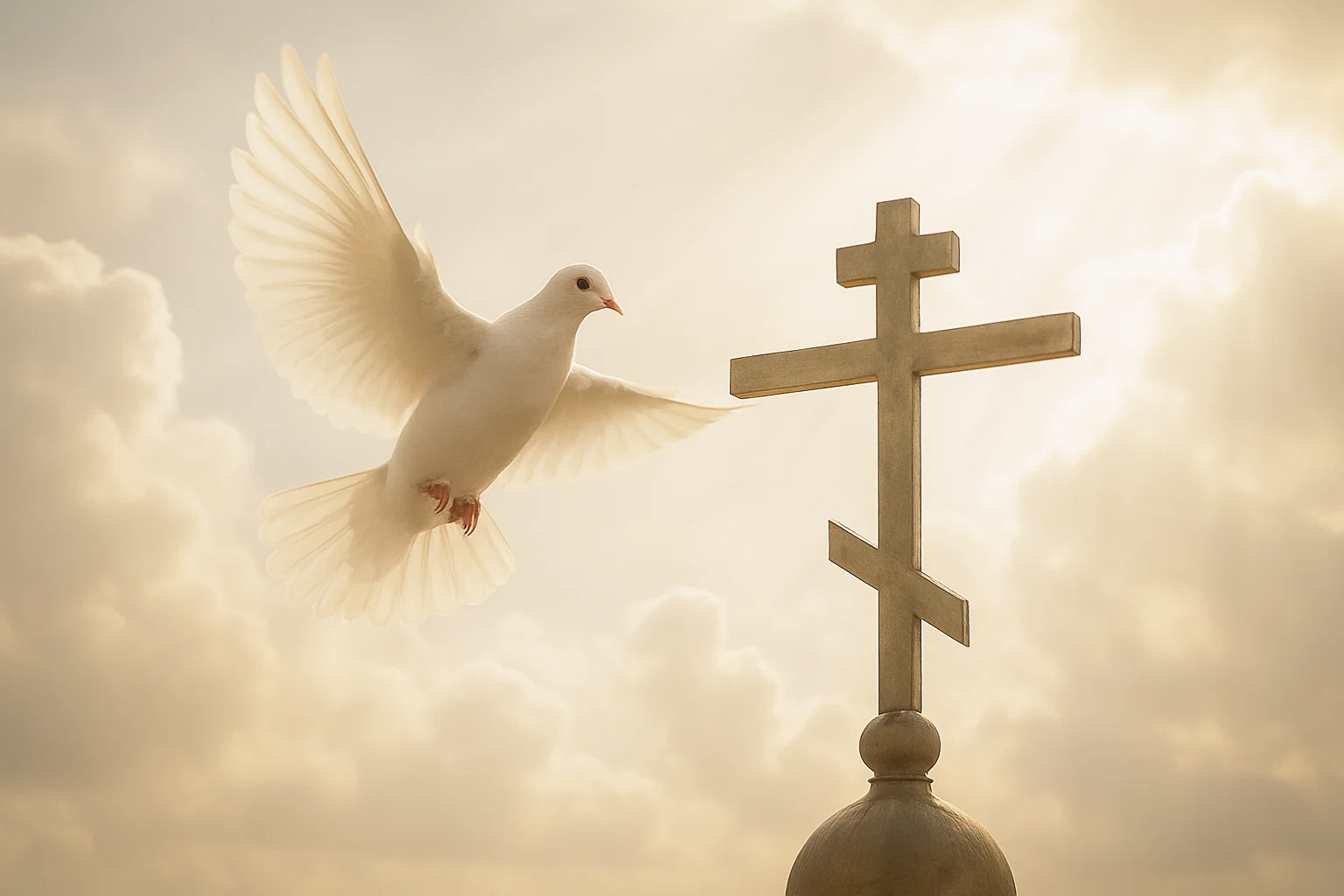 Голубь у православного креста — символ веры, чистоты и святости