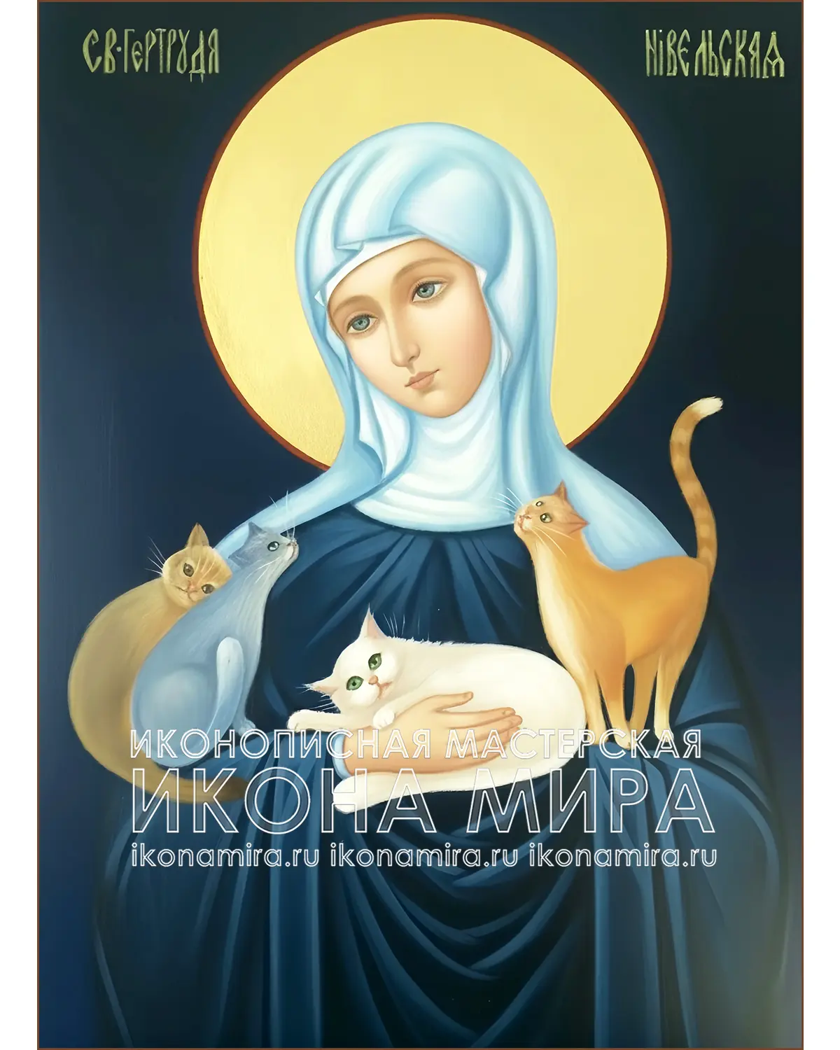 Рукописная икона "Гертруда Нивельская" с кошками – Икона Мира Гертруда икона купить