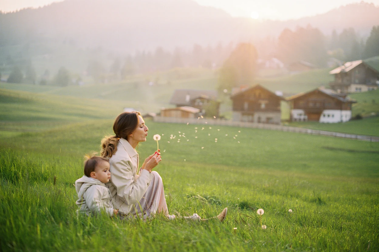 Мама и ребёнок на природе — образ заботы и покровительства детей