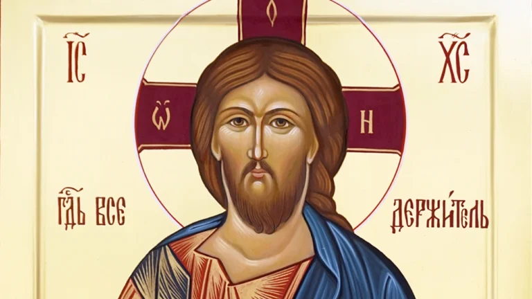 Рукописная икона Христа Вседержителя, выполненная по канонам православной иконописи