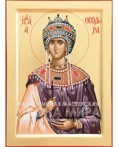 Рукописная икона Феодора Цареградская на липовой доске с золочением, православный образ