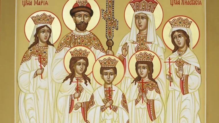 рукописная икона Святых Романовых царская семья