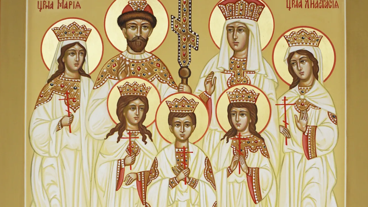 рукописная икона Святых Романовых царская семья