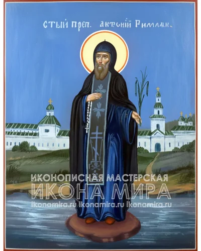 рукописная икона преподобного Антония Римлянина православная икона святого Антония Римлянина на заказ