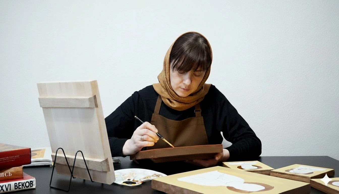 Иконостасные и рукописные иконы для храма — каноническое письмо, 25+ лет опыта, официальная работа – Икона Мира Иконописец Светлана Володарская в процессе написания рукописной иконы