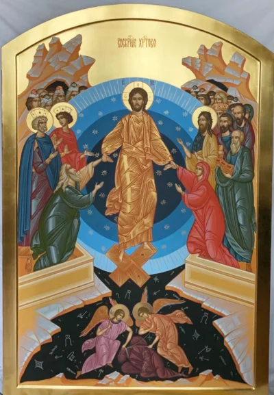 Иконостасная рукописная икона Воскресение Христово большого формата