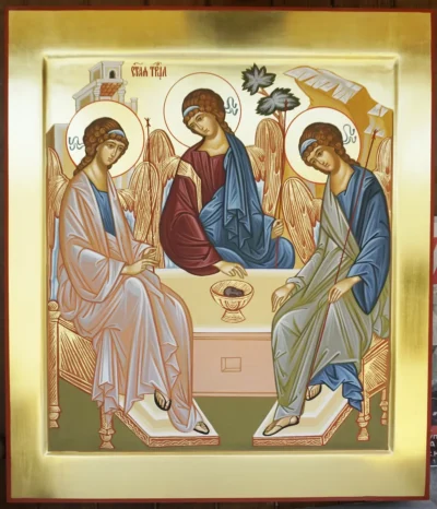 Рукописная икона Святая Троица сусальное золото ручная работа